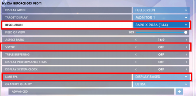 Настройки частоты обновления и FPS в игре