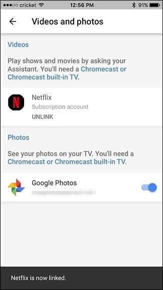 Netflix подключён в настройках Видео и фото