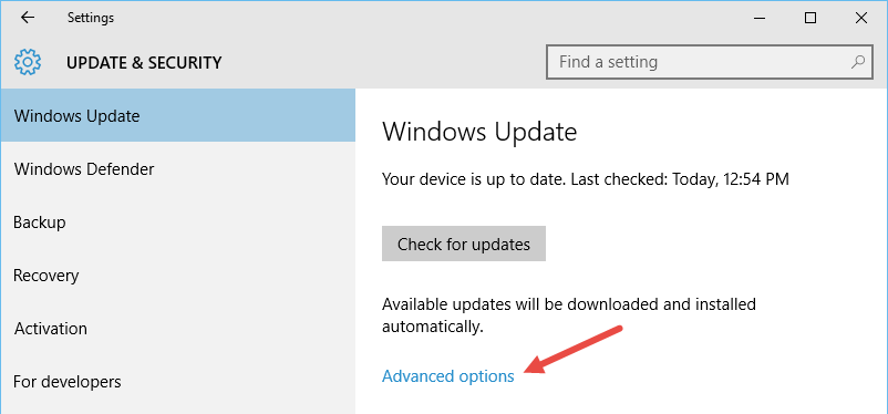 Раздел 'Обновление Windows': ссылка 'Дополнительные параметры'
