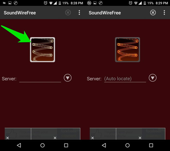 Экран соединения SoundWire на Android с кнопкой подключения