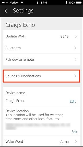 Экран настроек звука и уведомлений в приложении Alexa