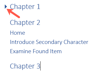 Collapsed outline in Print Layout