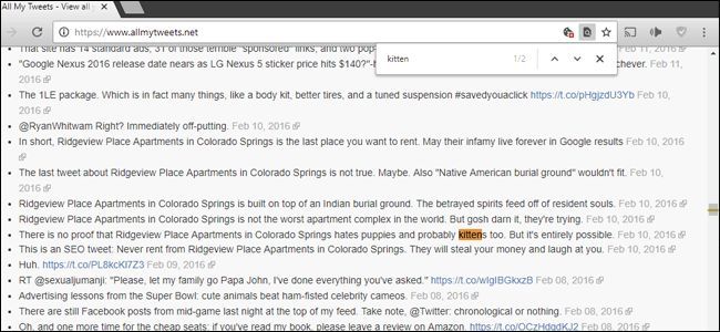 Результат поиска в браузере по странице AllMyTweets