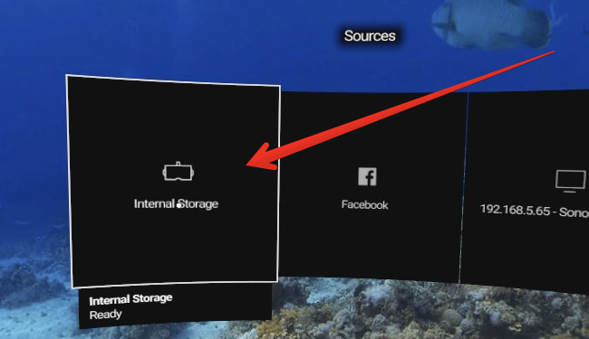 Список локальных файлов и фильмов, доступных в Oculus Gallery