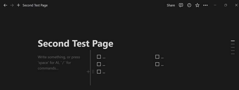 Скриншот, показывающий серую вертикальную направляющую между колонками на странице Notion.