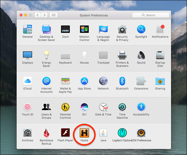 Значок Hosts в Системных настройках macOS