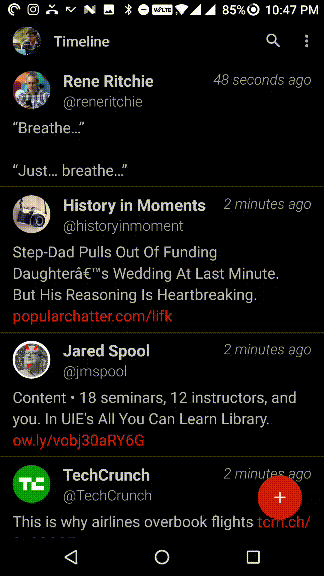 Плавающая кнопка действия в правом нижнем углу экрана