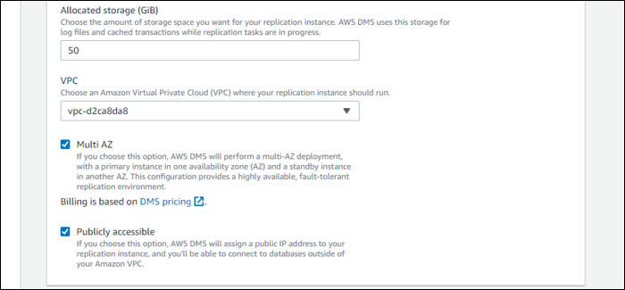 replication instance settings