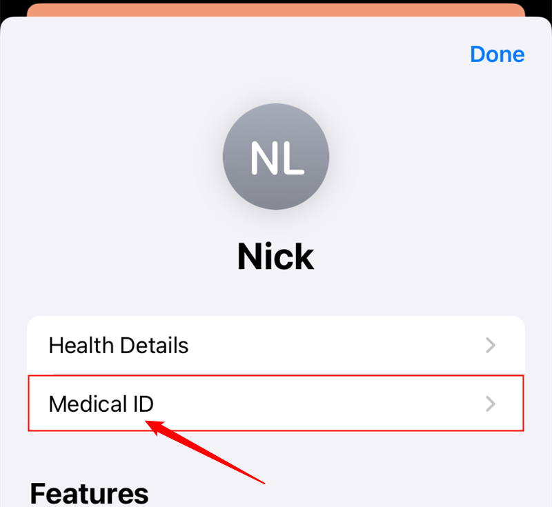 Нажмите «Medical ID».