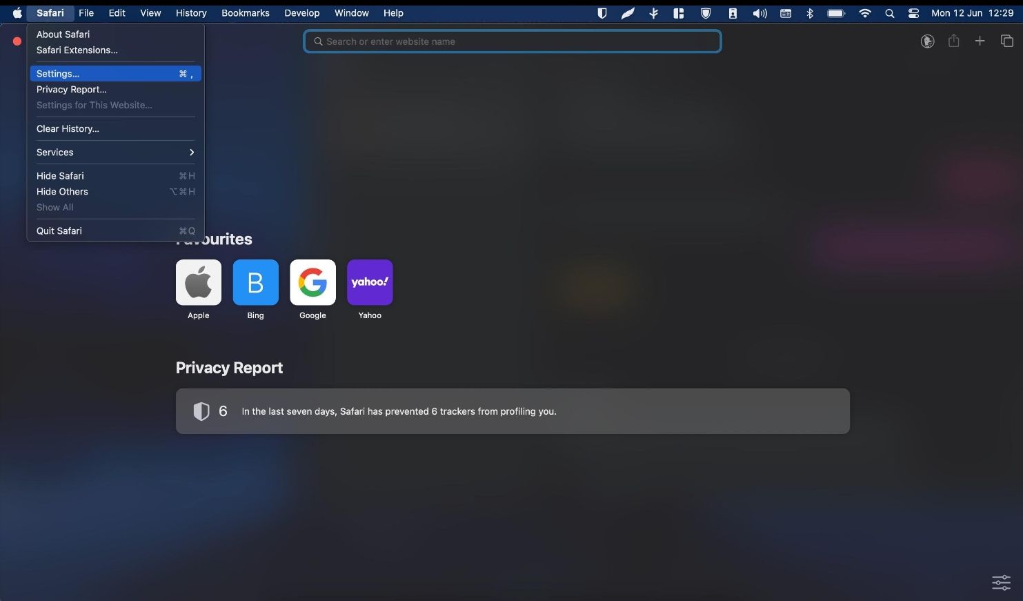 Главная страница браузера Safari