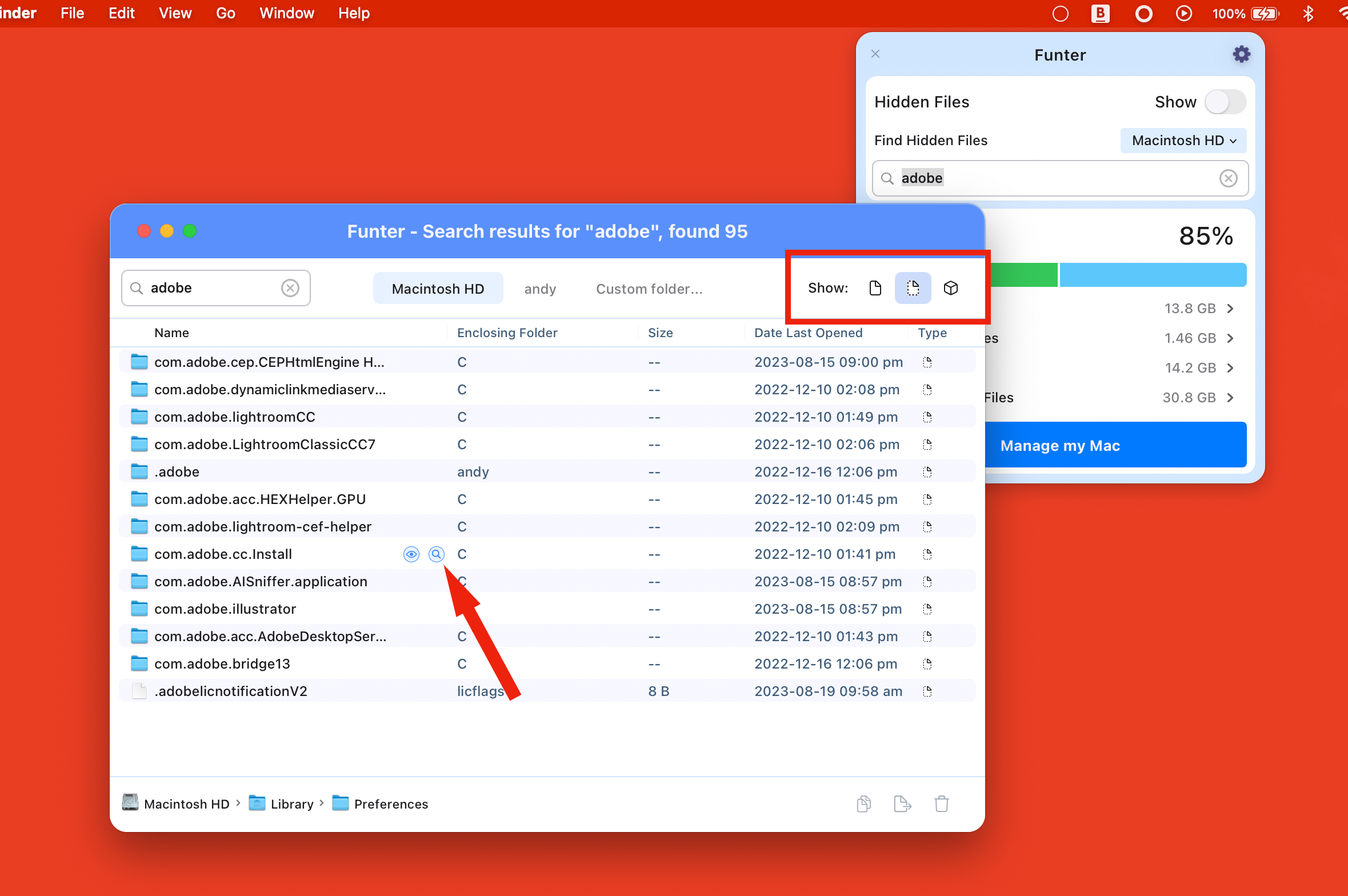 Фильтрация и доступ к скрытым файлам в Funter.
