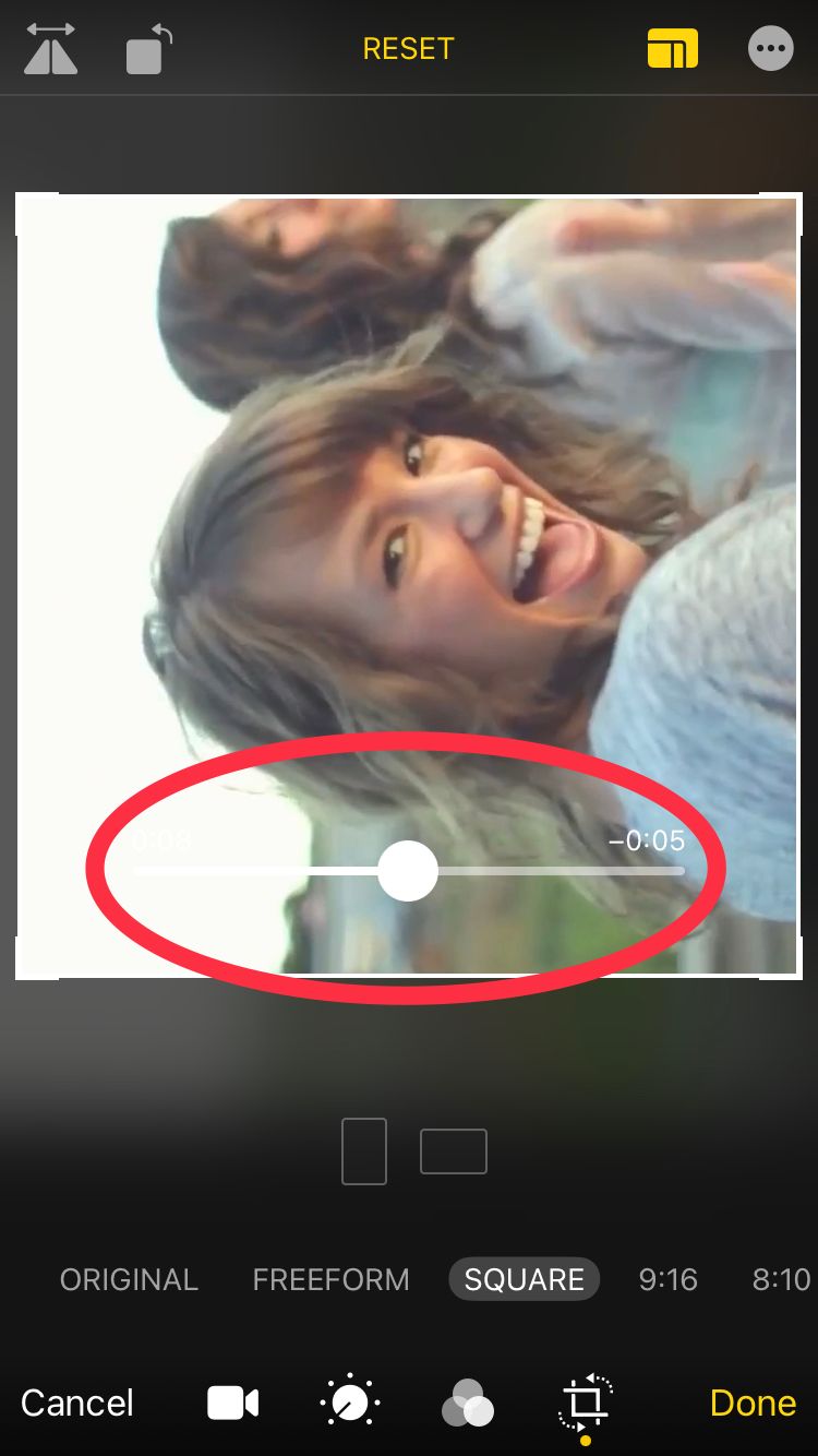 Индикатор воспроизведения в окне кадрирования