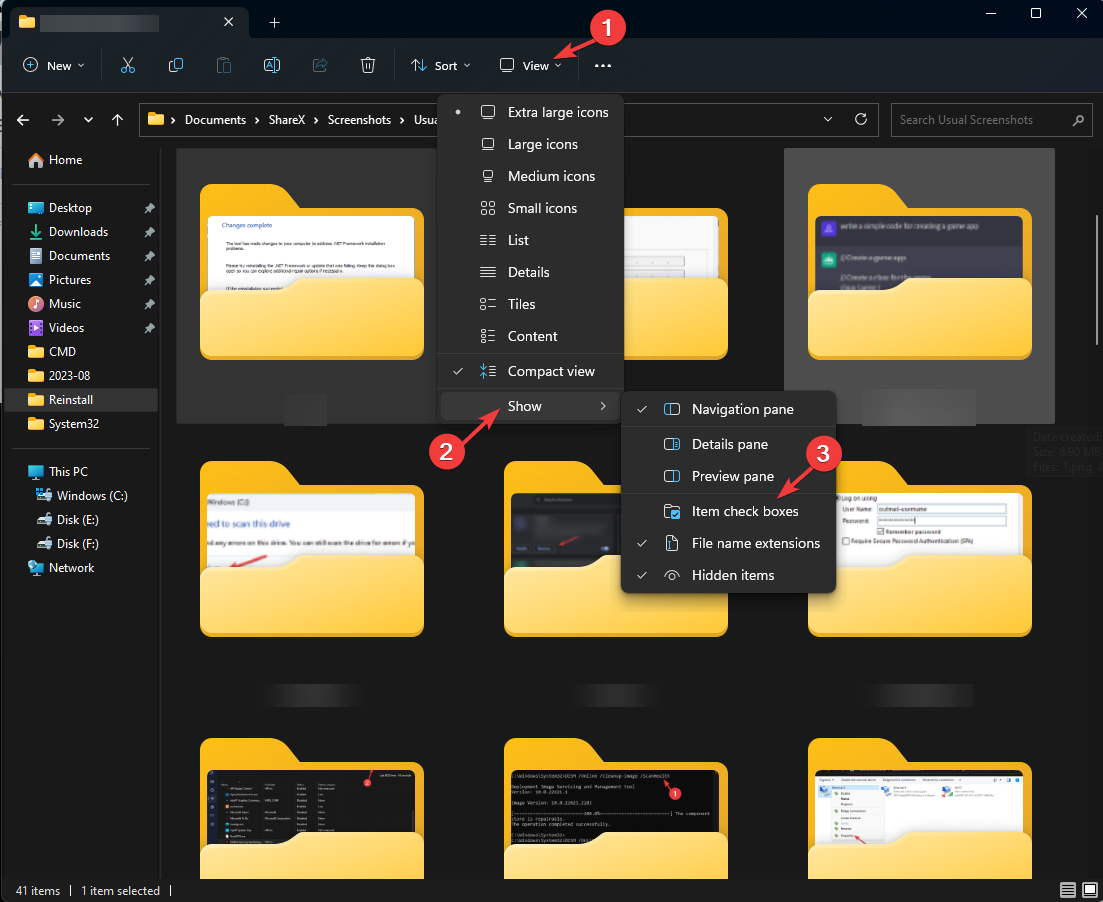 Параметр Показать → Флажки объектов
