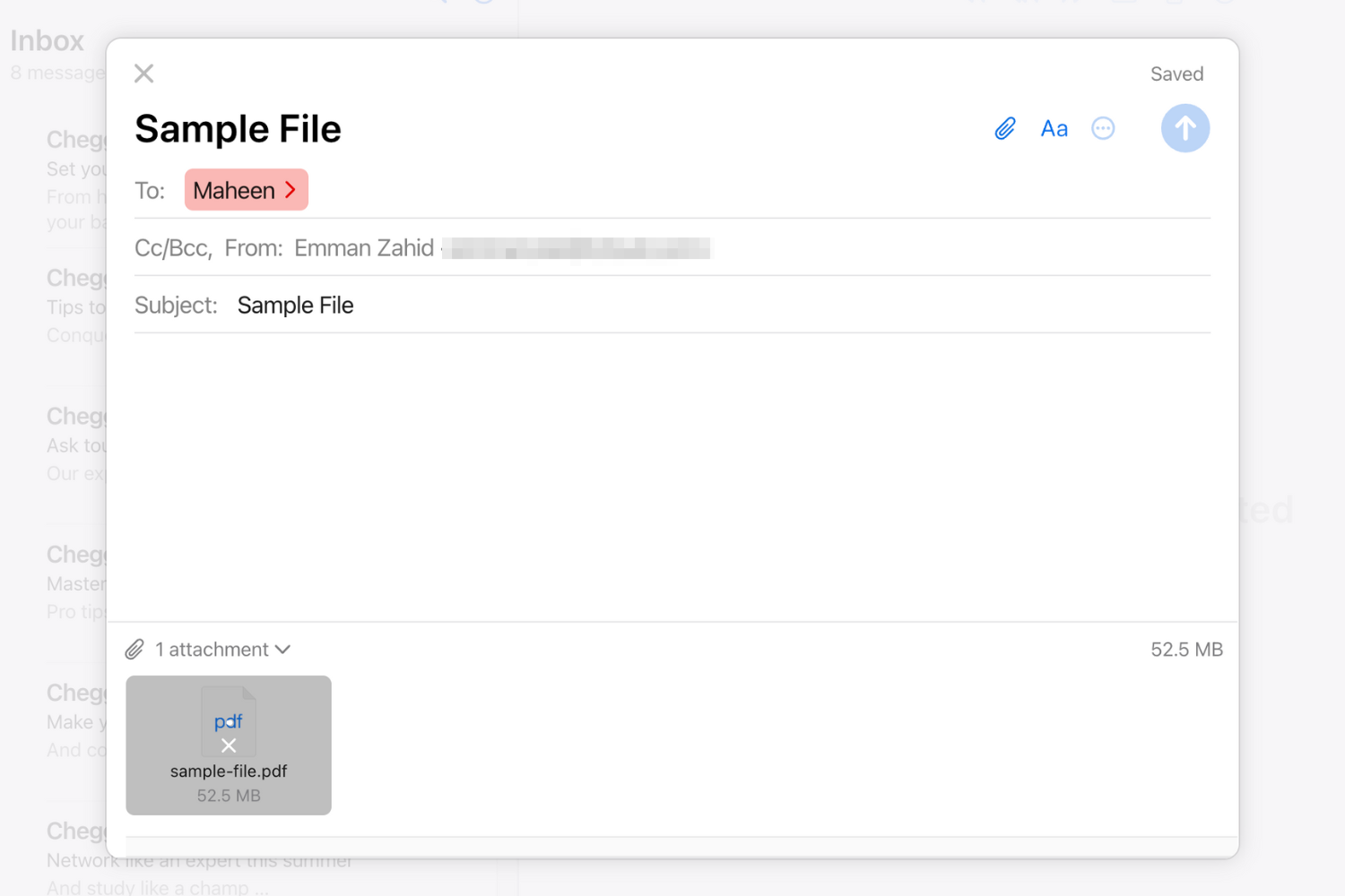 A new email message is being composed in the iCloud web Mail application.