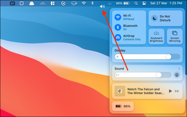 Перетащите модуль Звук в строку меню