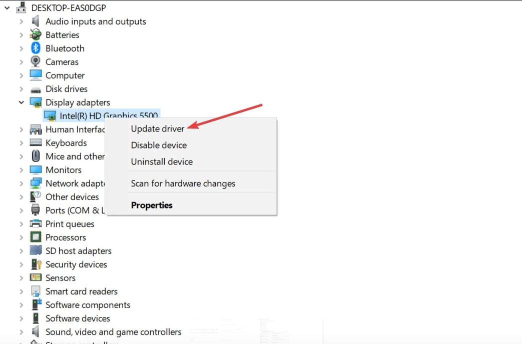Диспетчер устройств — адаптеры дисплея