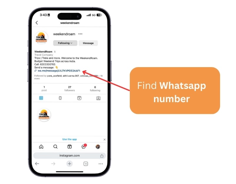 Поиск WhatsApp-номера на странице профиля в социальной сети