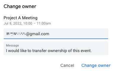 Окно настройки передачи прав владельца события