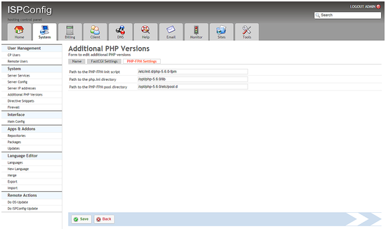 Настройки PHP-FPM в ISPConfig