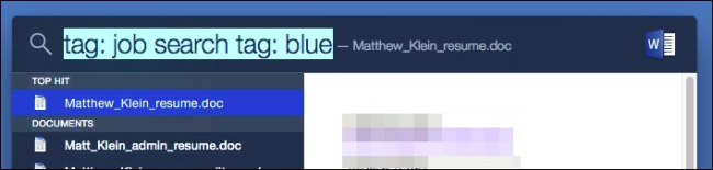 Поиск Spotlight по сочетанию меток job search и blue