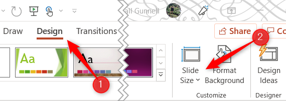 Кнопка «Slide Size» на вкладке Дизайн