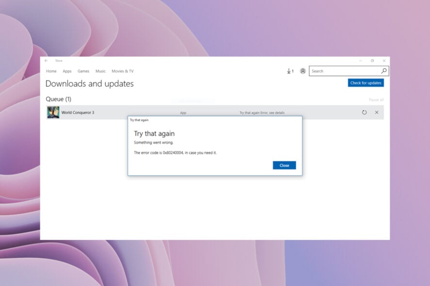 Исправить ошибку 0x80240004 в Windows