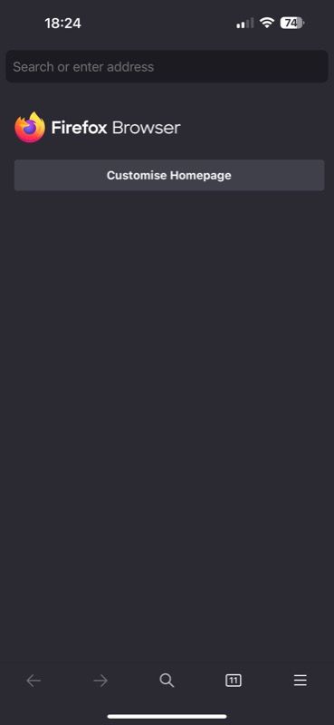 Главный экран Firefox на iPhone