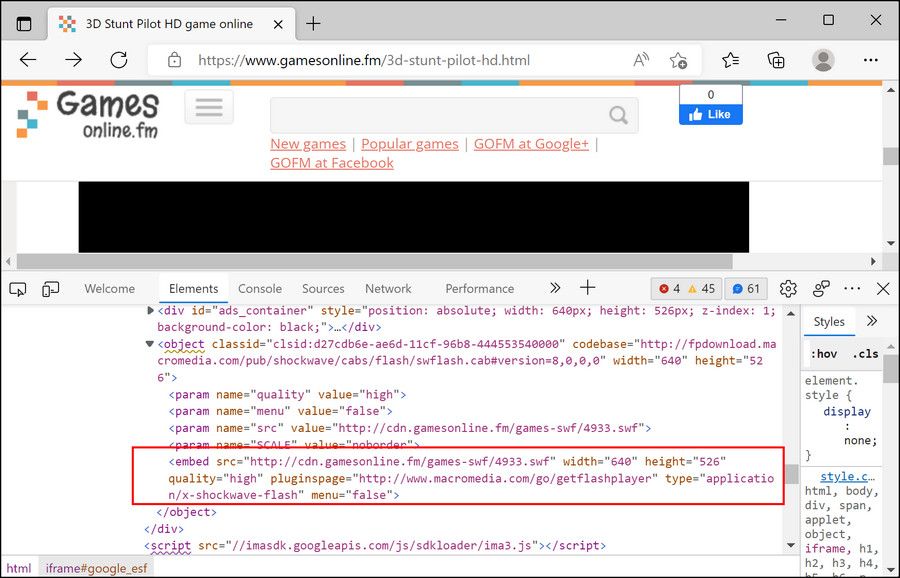 Подсвеченный embed‑элемент в Edge