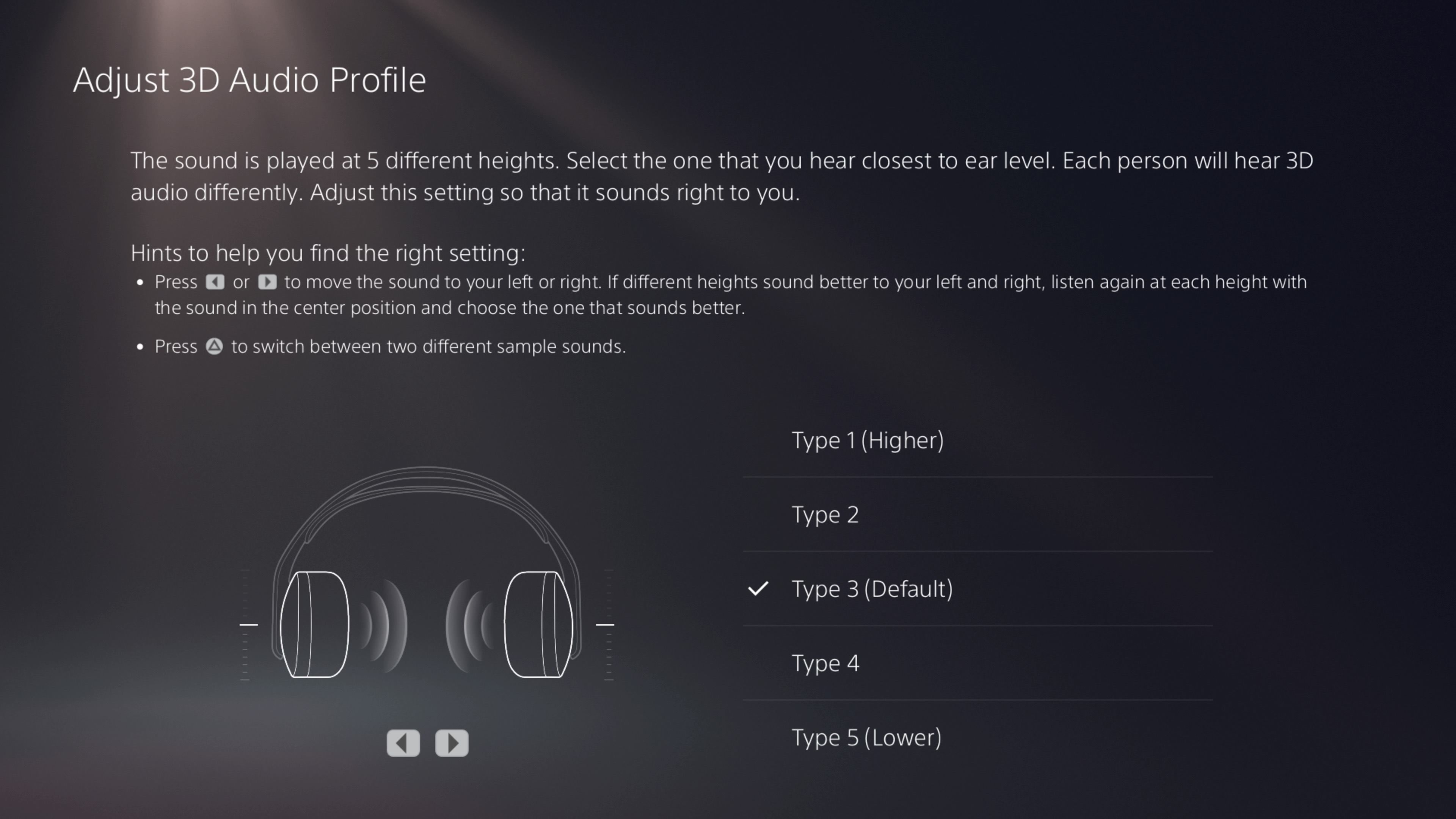 Adjusting 3D Audio for headphones in PlayStation 5