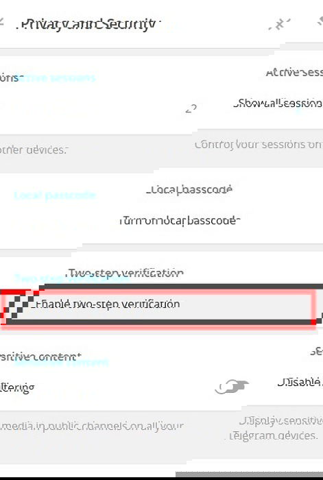 Saisie mot de passe Telegram PC