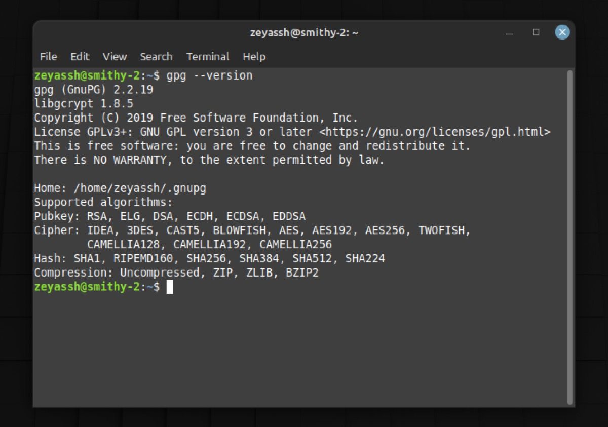 поддерживаемые алгоритмы шифрования в gnupg