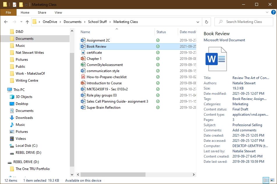 Просмотр деталей файла в OneDrive с возможностью поиска