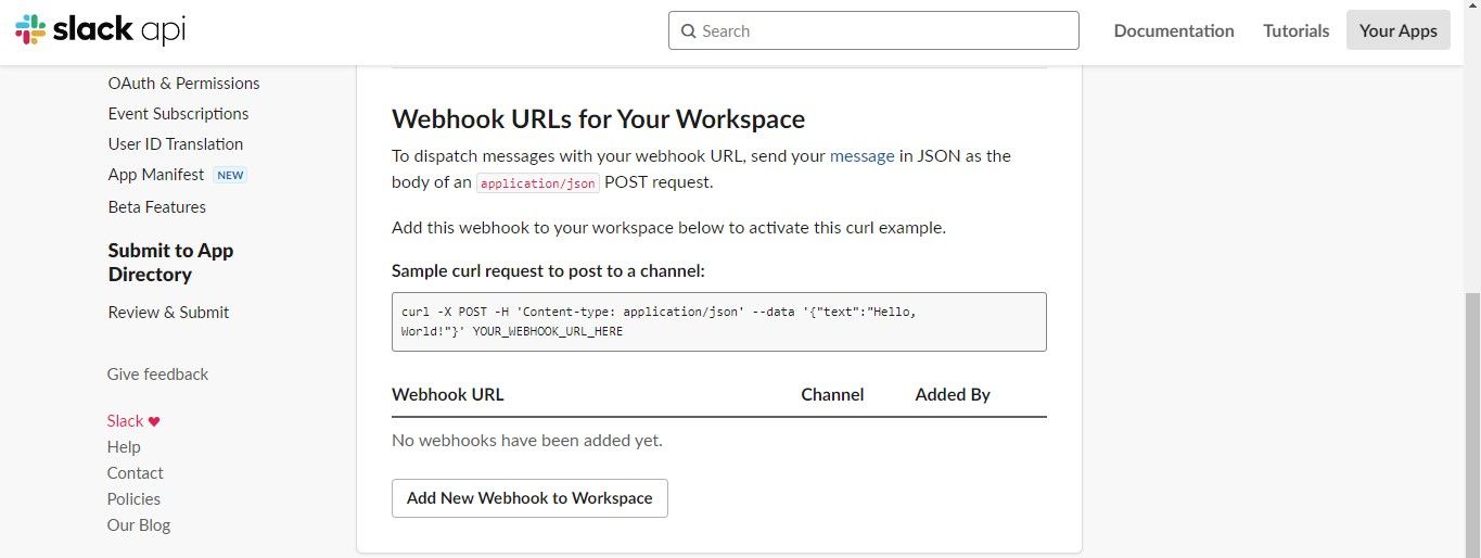 Опции функции webhook на Slack API