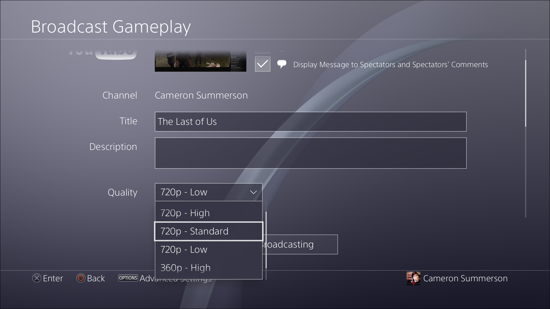 Опция публикации трансляции в Facebook