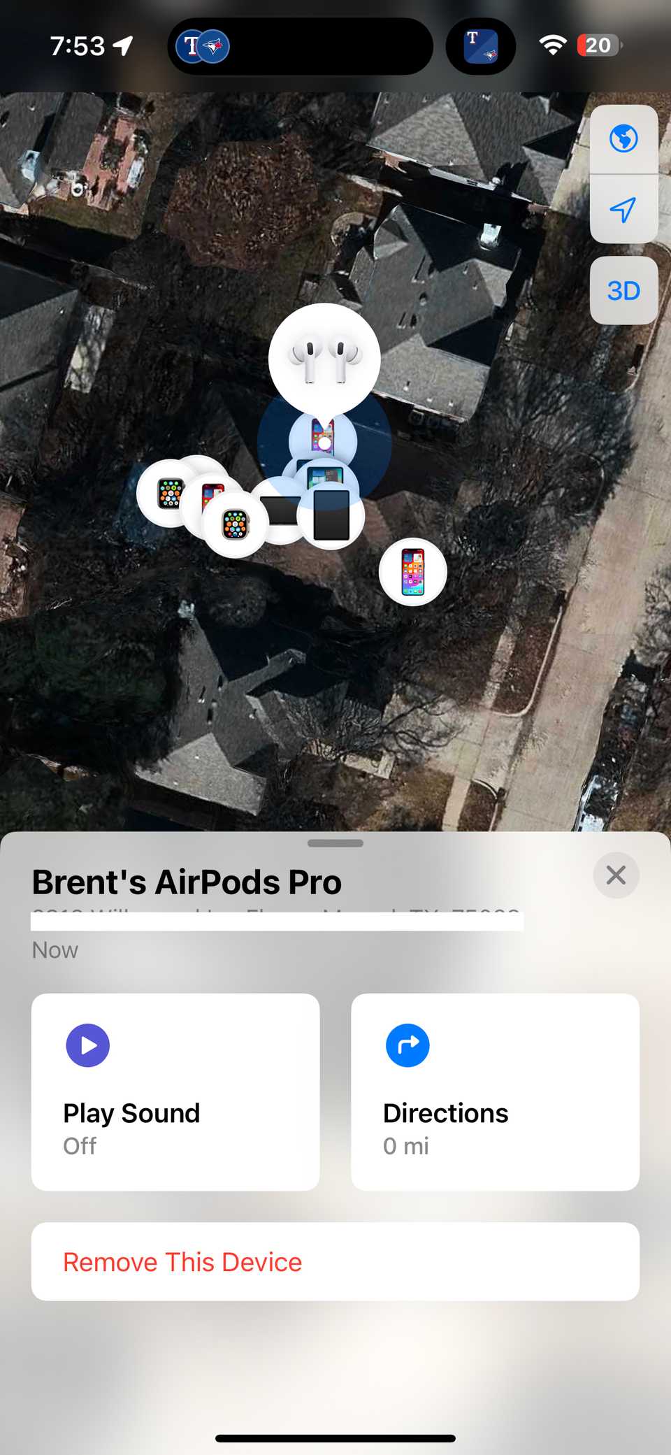 Главная страница AirPods Pro в Find My
