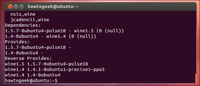 Результат apt-cache showpkg с перечнем версий