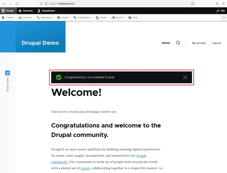 Завершение установки Drupal
