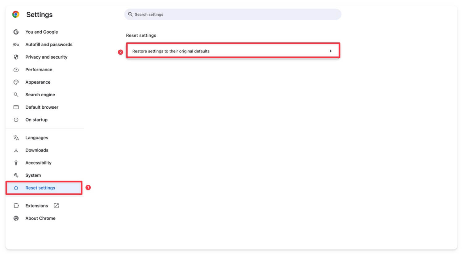 Сброс настроек Chrome