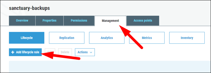 Снимок экрана настройки политики жизненного цикла S3