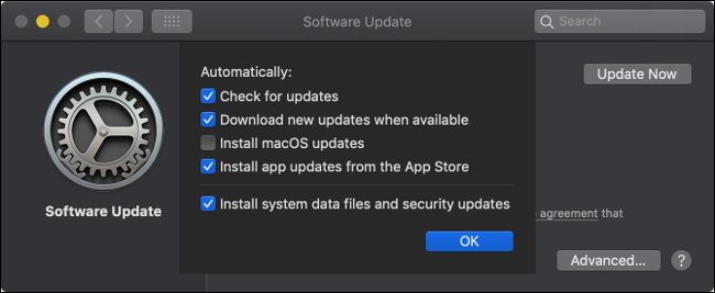 Переключатель автоматических обновлений macOS в Системных настройках
