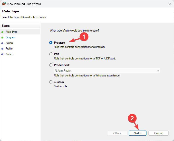 Создание правила по программе