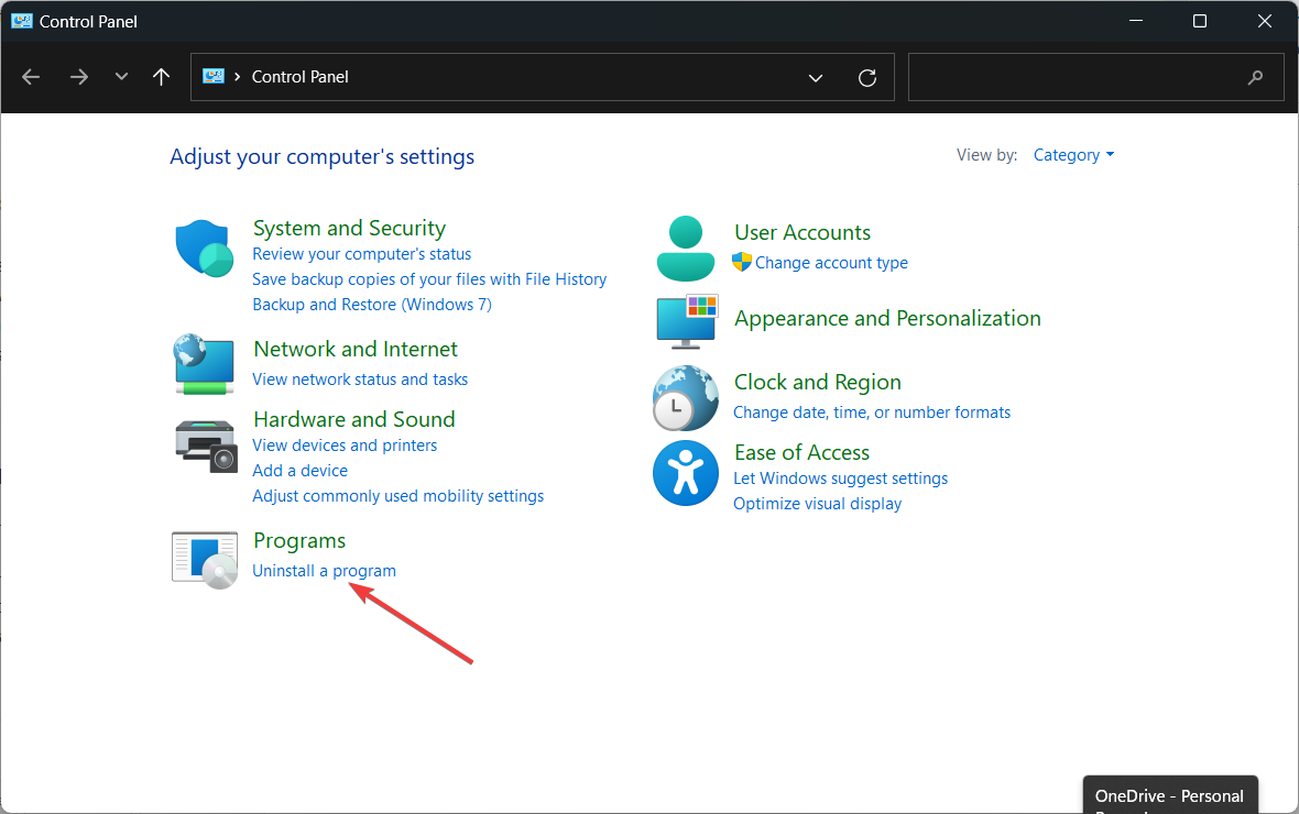 Список программ в Панели управления