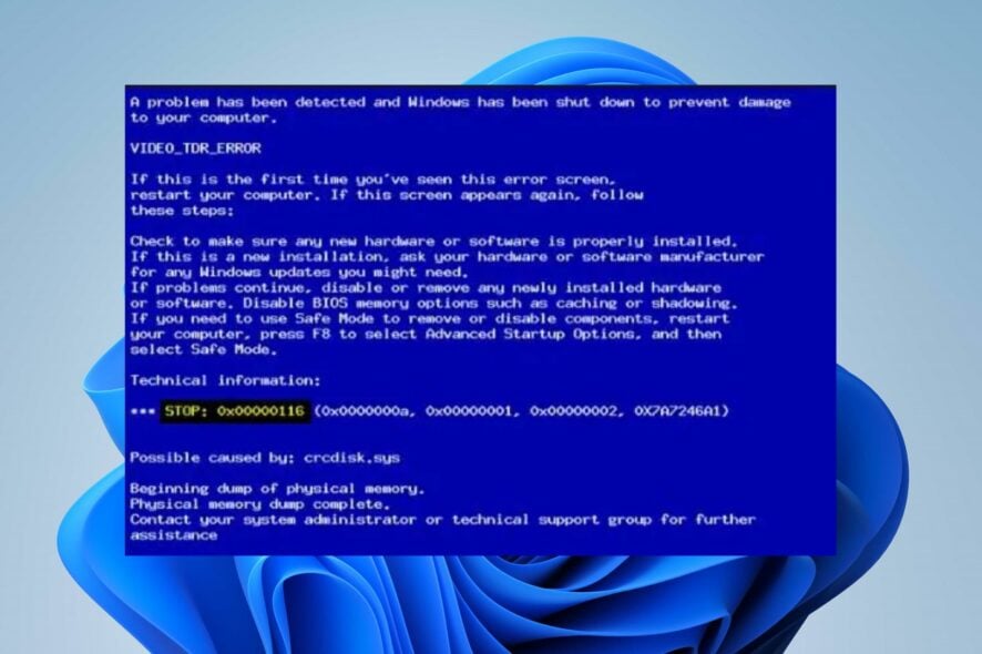 Исправление ошибки BSOD 0x00000116