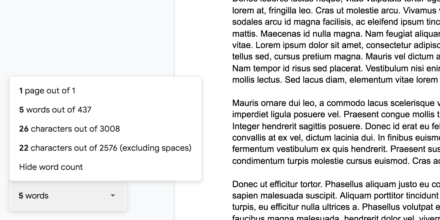 Онлайн-счётчик слов в левом нижнем углу документа