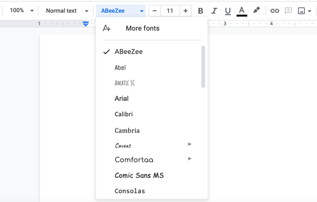 Выбор шрифта в выпадающем списке шрифтов