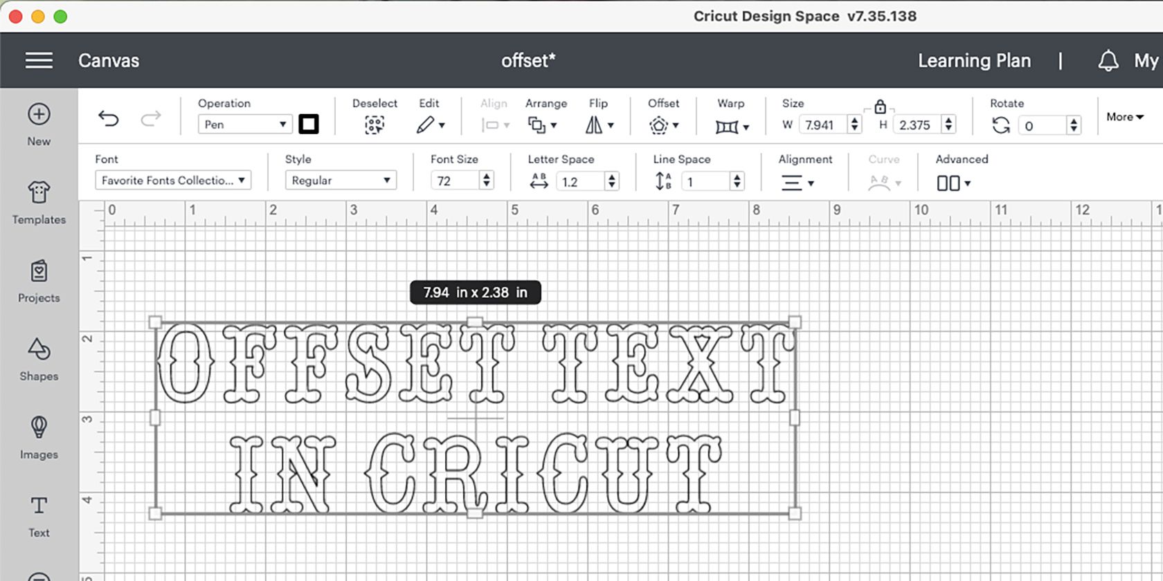 Cricut Design Space Text tool.
