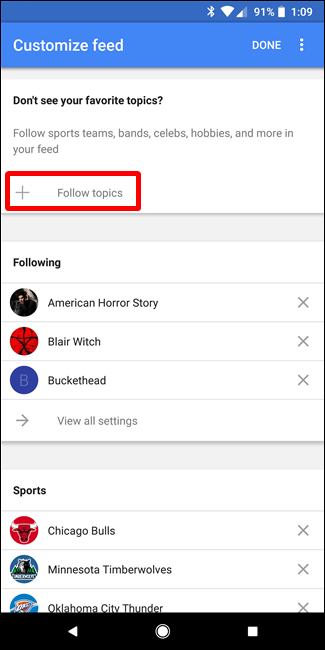 Кнопка 'Следить за темами' в настройках ленты