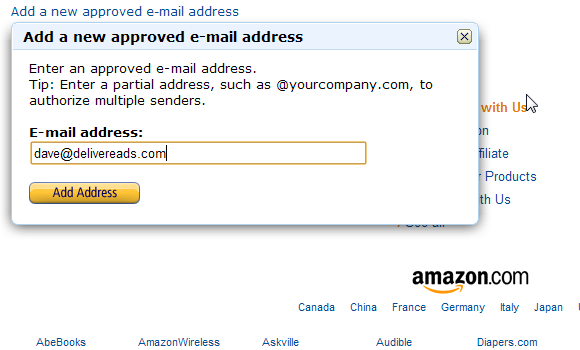 Список устройств Kindle с адресом электронной почты устройства