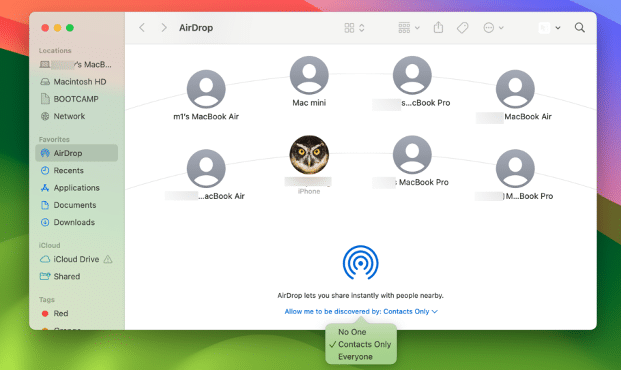 Ventana de AirDrop en macOS