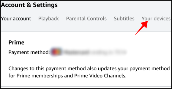 Список зарегистрированных устройств Prime Video на сайте